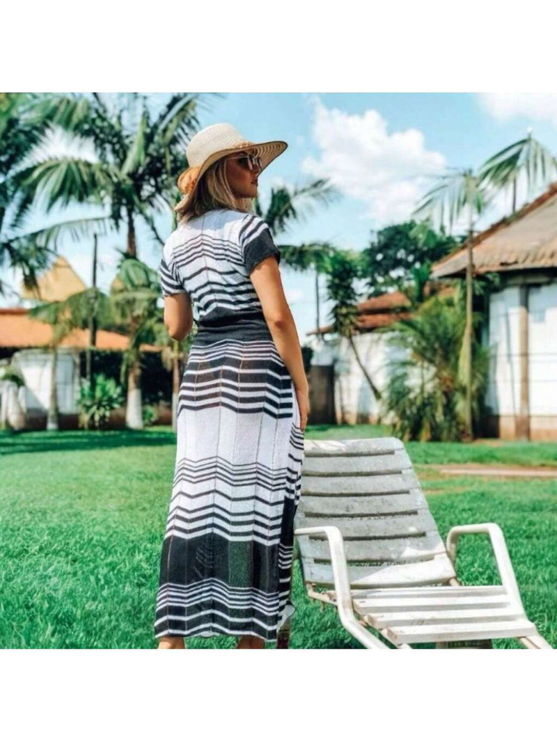 Saída Praia Longa Kimono Zig Zag Moda Verão Canga Comprida