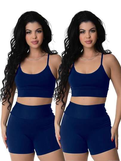 Kit 2 Conjunto Fitness Top Alça e Short bermuda Basic Premium