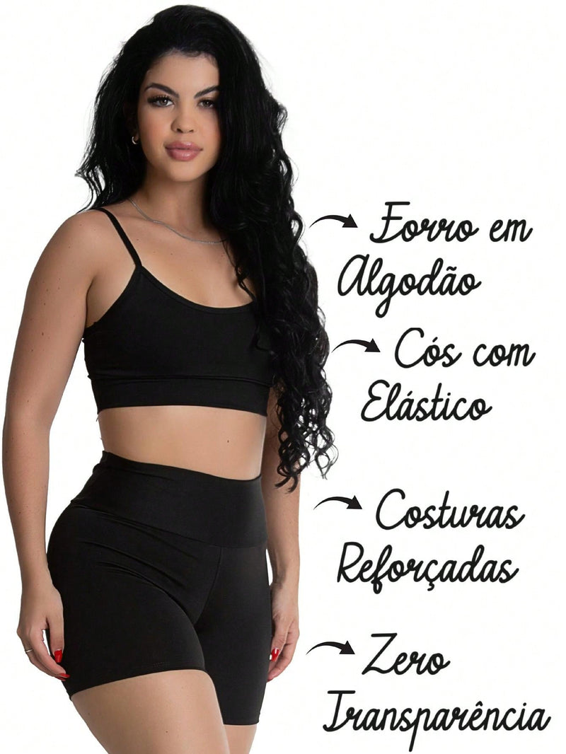 Kit 2 Conjunto Fitness Top Alça e Short bermuda Basic Premium