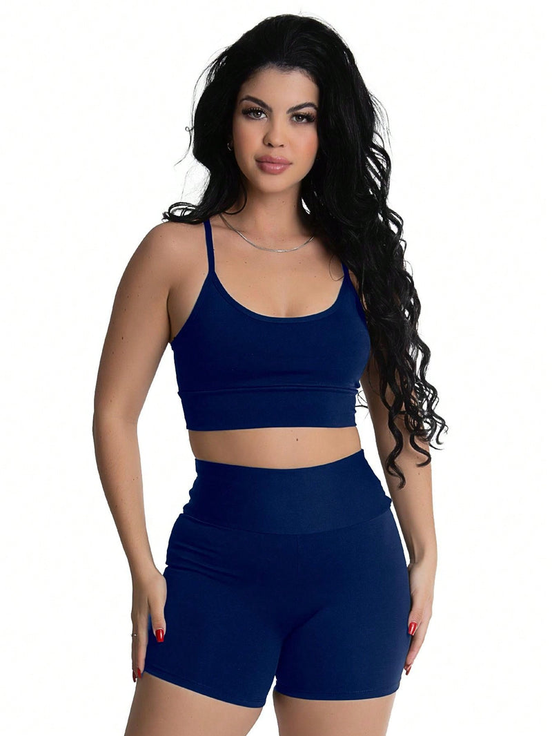 Kit 2 Conjunto Fitness Top Alça e Short bermuda Basic Premium