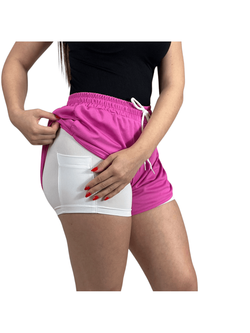 Shorts 2 em 1 Feminino Para Corrida e Academia e Bolsos Laterais Compressão