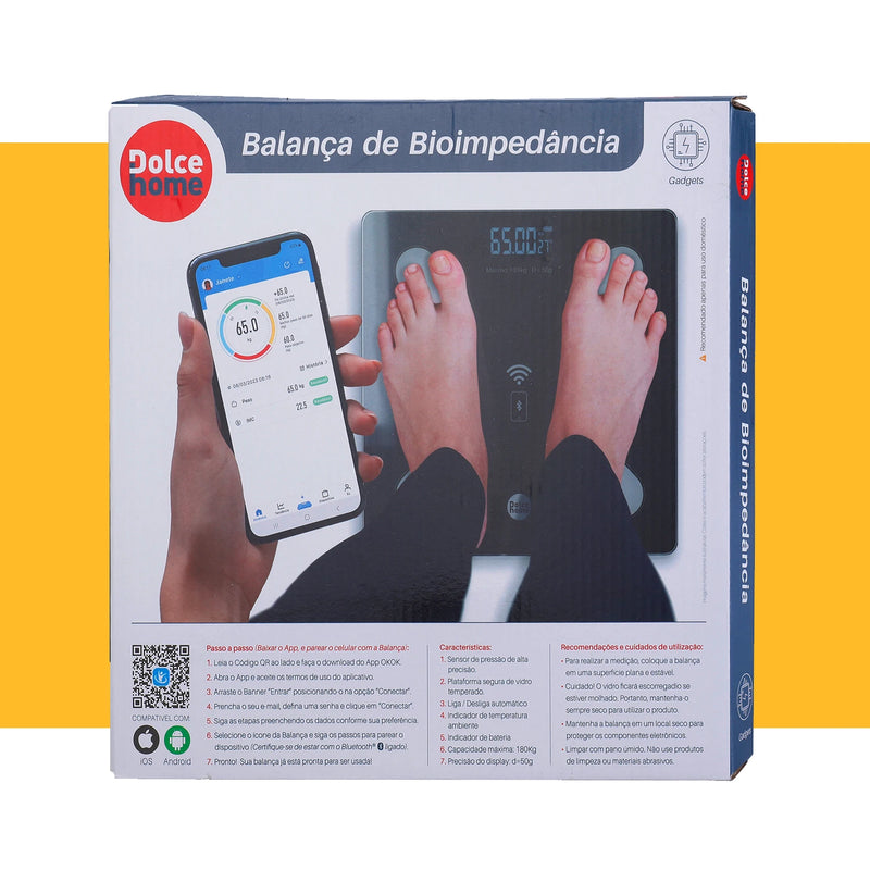 Balança Eletrônica Bluetooth Bioimpedância 180kg- Dolce Home