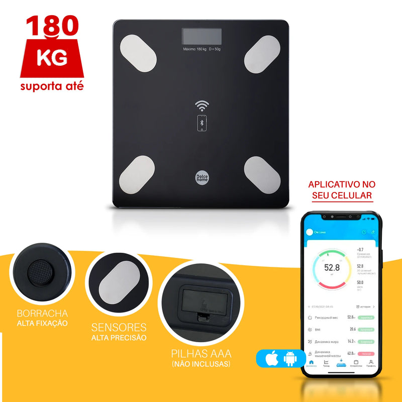 Balança Eletrônica Bluetooth Bioimpedância 180kg- Dolce Home