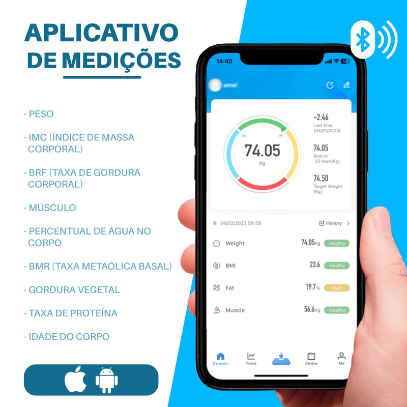 Balança Eletrônica Bluetooth Bioimpedância 180kg- Dolce Home