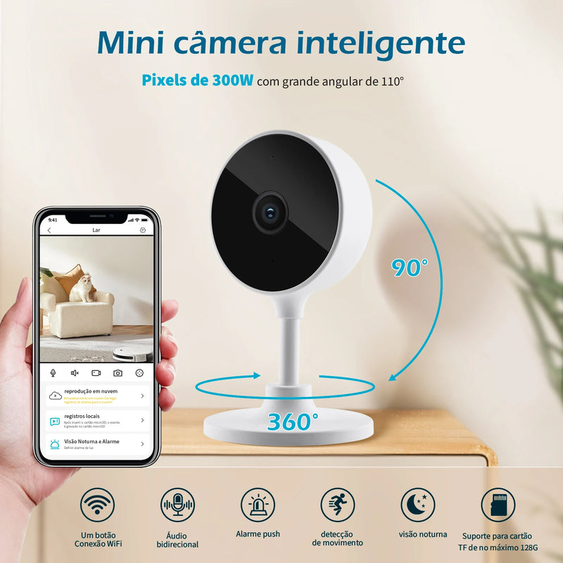 Camera de Segurança WiFi para Casa, Camera Inteligente Sem Fio para Interior, Baba Eletronica com Camera, Visão Noturna