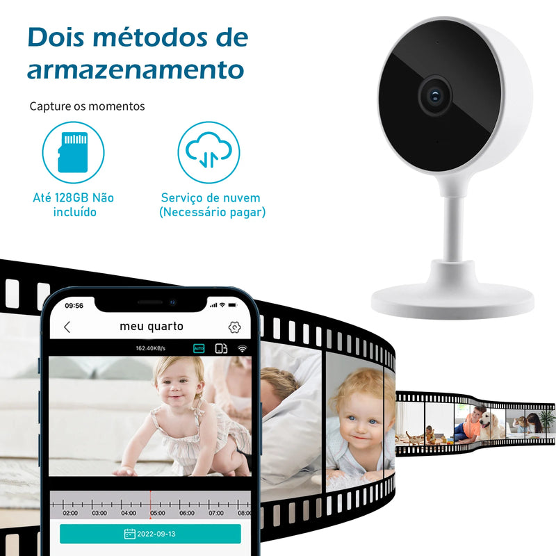 Camera de Segurança WiFi para Casa, Camera Inteligente Sem Fio para Interior, Baba Eletronica com Camera, Visão Noturna