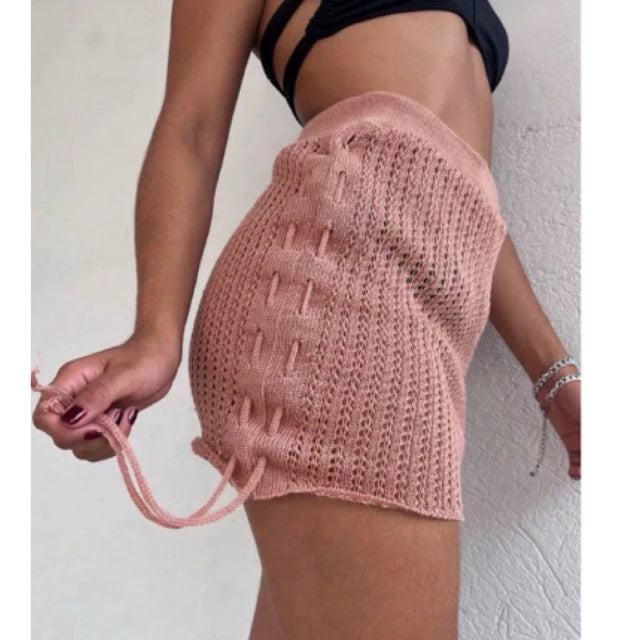 Saia Curta Saída de Praia Tricot Crochê Moda Praia Verão